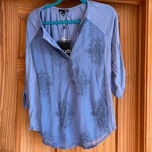 NWT rxb stone wash blue size M embroidered top